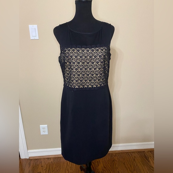 Black dress w/ lace & sheer top size 12 Ivanka Trump great condition! Flattering - Picture 1 of 12